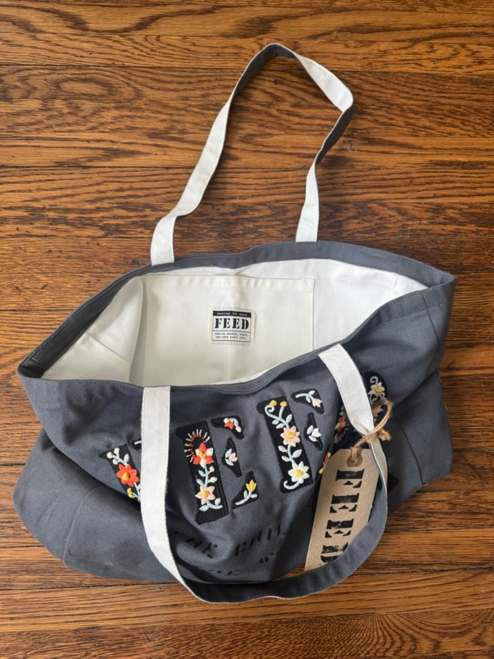 Feed The Children Of The World Tote Bag Canvas Burlap Pockets  WFP New - Picture 8 of 11